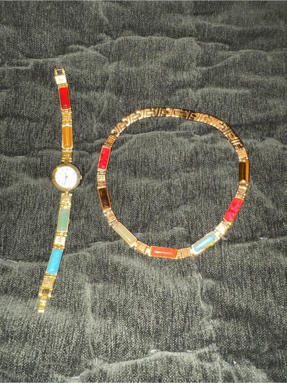 Vintage 1990’s LGP Multi-Stone Scarab Watch & Matching Necklace Set -barely worn